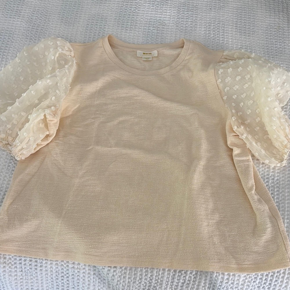 Anthropologie- Worn Twice - Elegant Cream Women’s Top with Puff Sleeves
